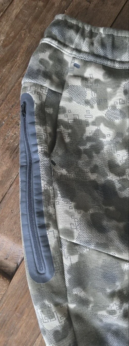 Nike Fleece Tech Olive Green Camouflage Joggers with Red Logo Patch